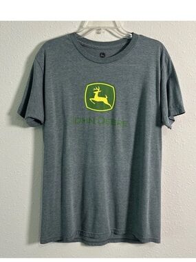 John Deere Farmers Tractor Farmhouse Gray T-Shirt Classic Logo Men’s Large
